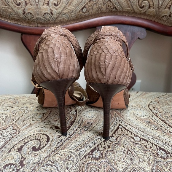 Coach Fawn Light Brown Snakeskin Embossed Leather Strappy Heels Open Toe Size 11 - Picture 6 of 10